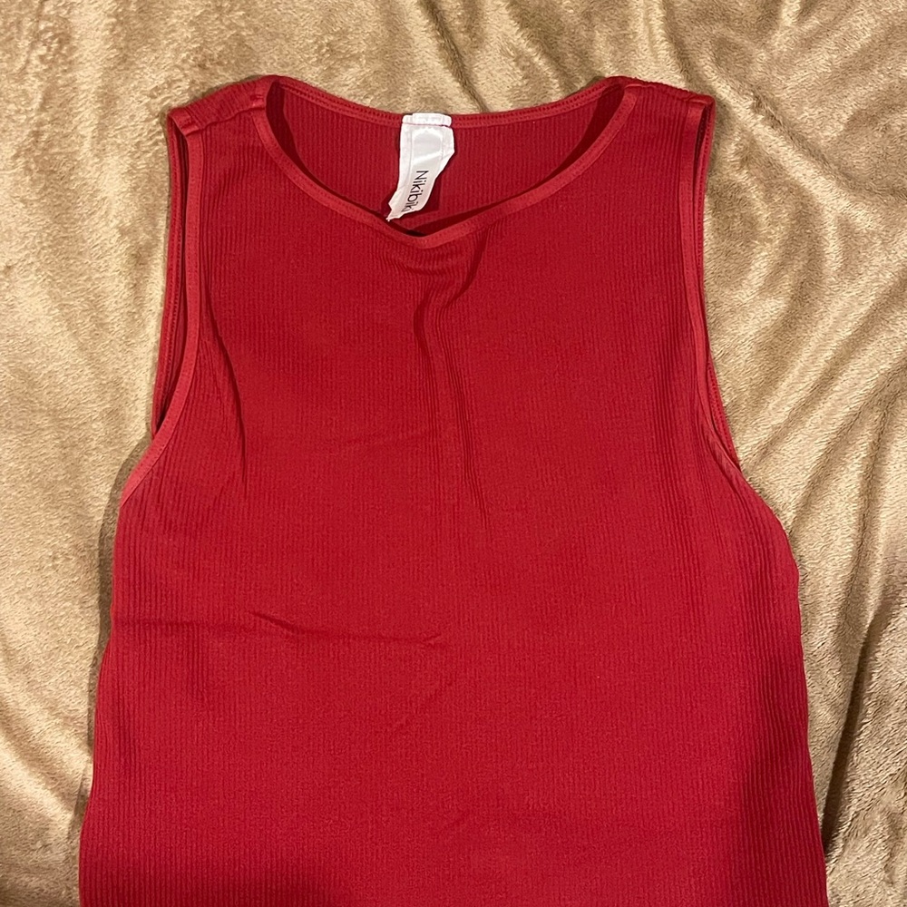 Red Ribbed Women's Top - Picture 3 of 4